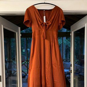 Baltic Born Poppy Satin Midi Dress in Rust